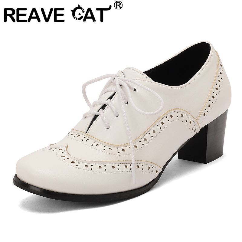 Women'S Shoes To Men'S Size - REAVE CAT Braune Damen-Pumps, runde Zehen,