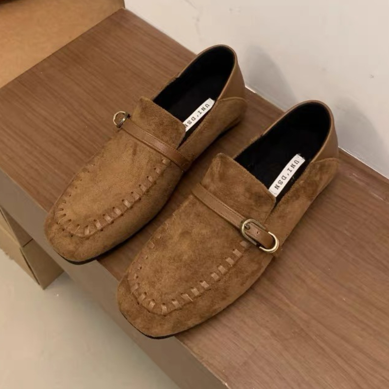 Loafer Flat Women - Elegante Wildleder Karree Flache Schuhe Frauen