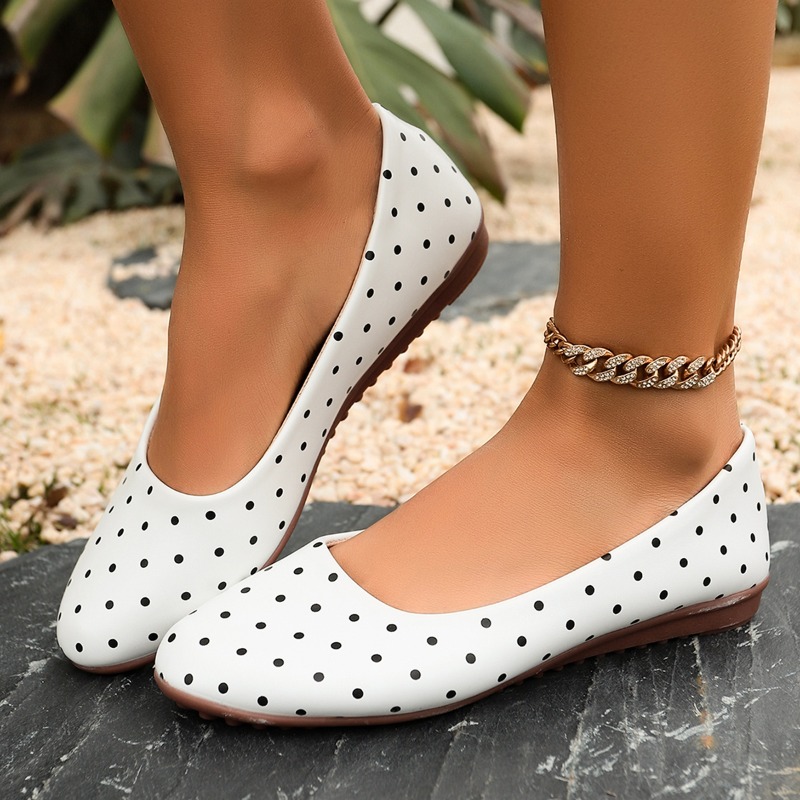 Damen Weiße Polka-Dot Ballerin – Loafer Flat Women Bewertung und Preis